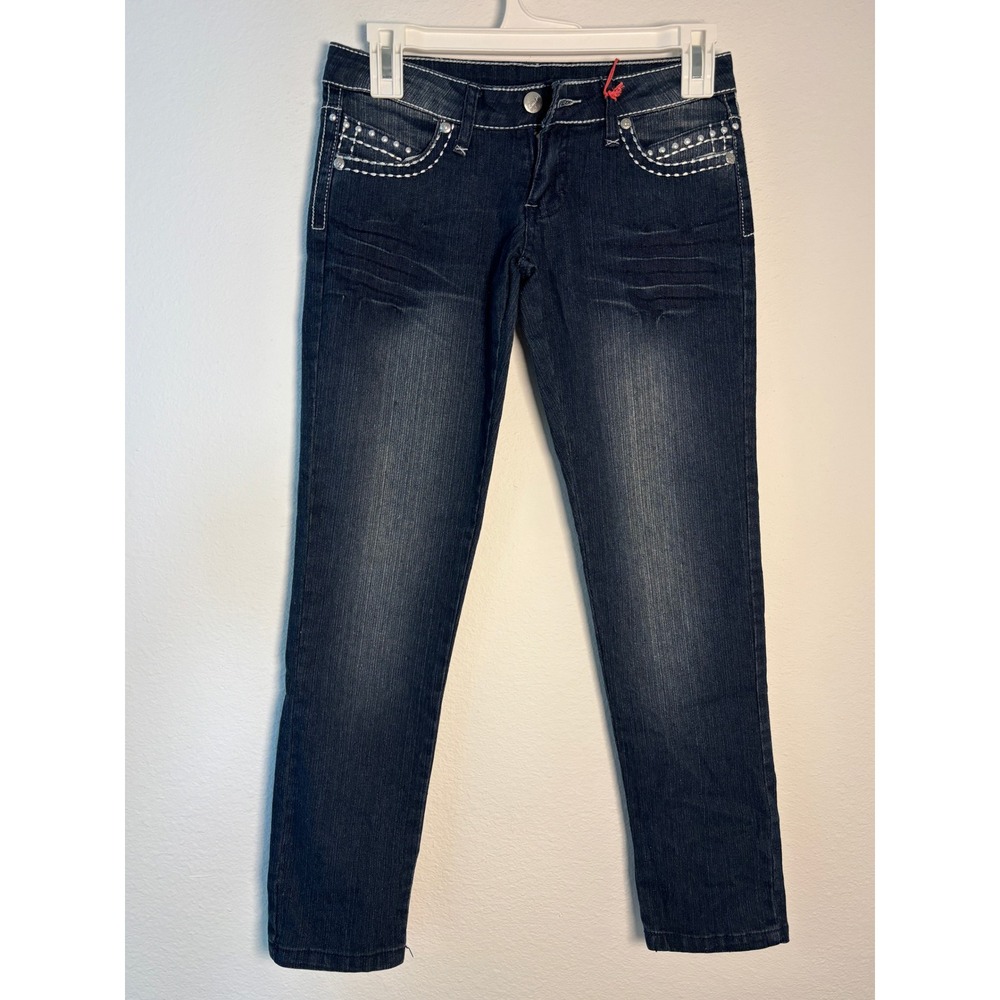Conga Girls‎ Dark Wash Rhinestone Embellished Denim Jeans Size 12 KR-611069-KJ